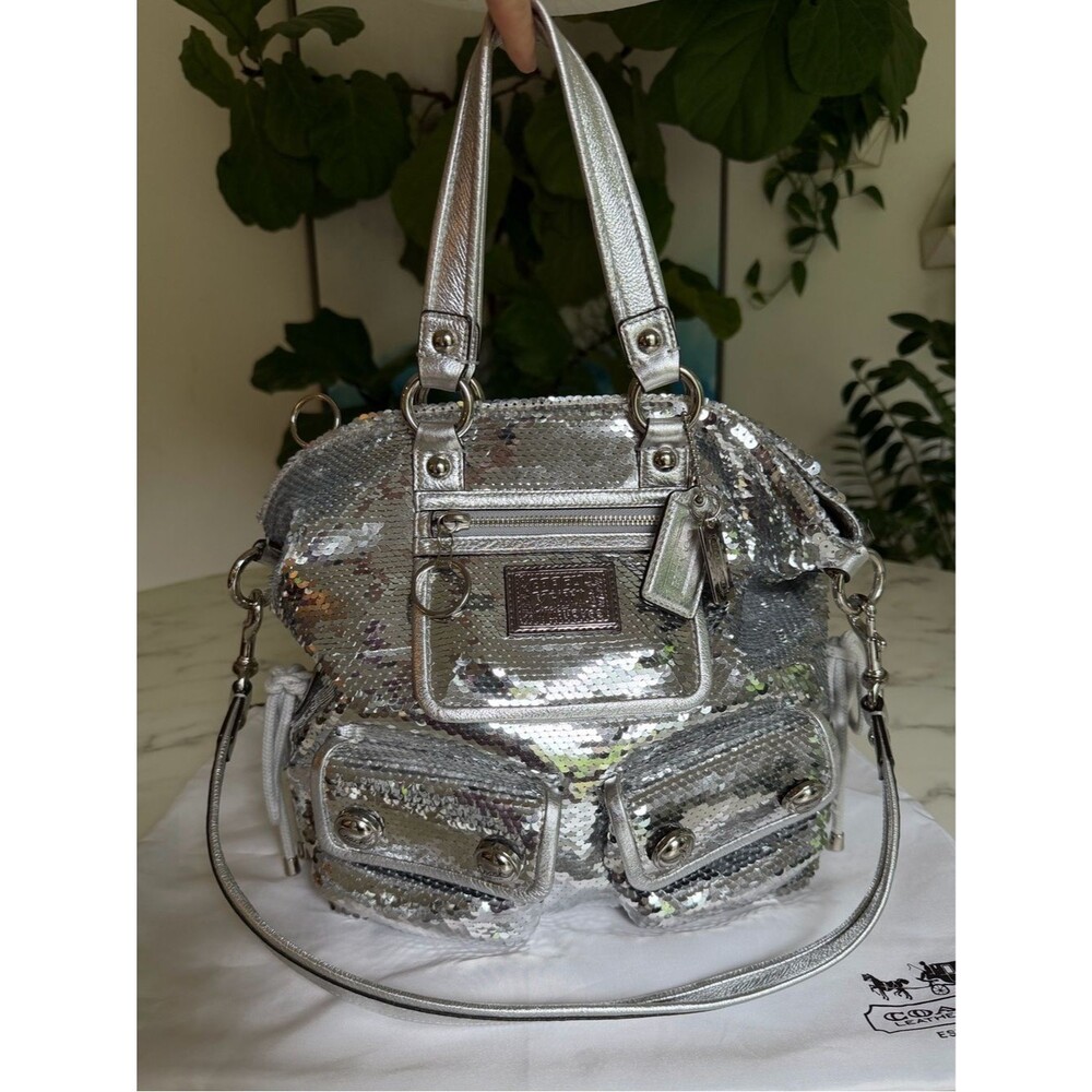 Coach Limited Edition Poppy Sequin Spotlight Tote Shoulder Bag 13821 Silver Y2K - Picture 16 of 16